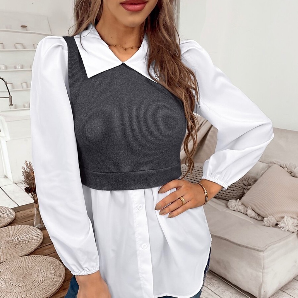 Classic Black Collar Work Office Minimalist Top